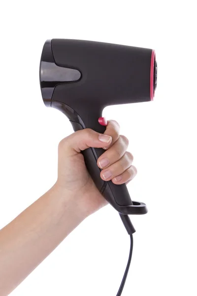 Hand holding a hairdryer isolated on a white background — Stock Photo, Image