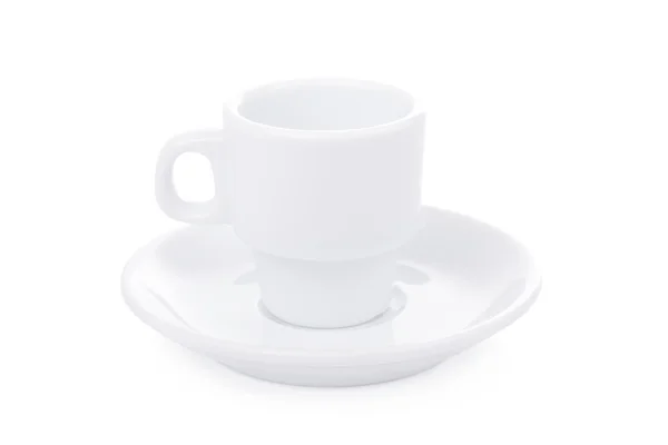 Tasse à café blanche et soucoupe isolée sur fond blanc — Photo