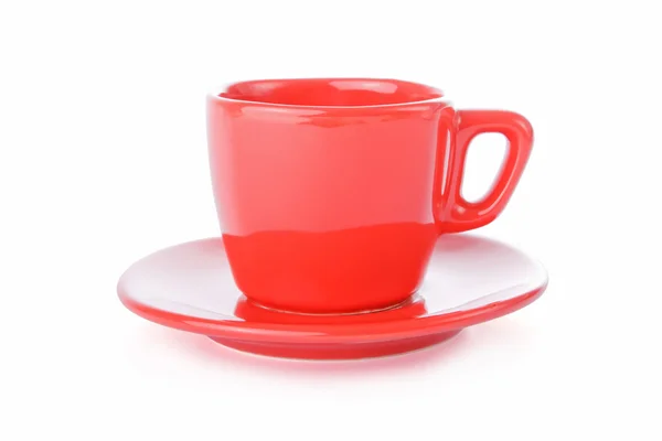 Red coffee cup and saucer isolated on white background Stock Picture
