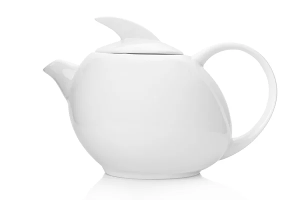 Panela de chá branco isolado no fundo branco — Fotografia de Stock