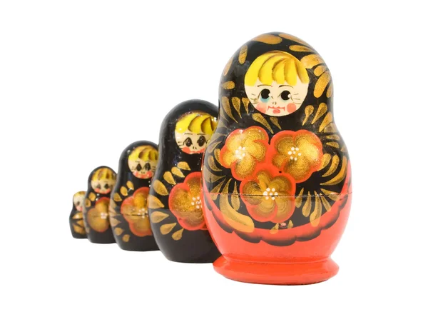 Russian dolls is sequence isolated on white — Stock Photo, Image