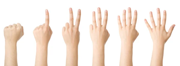 Set of hands making the numbers from 0 to 5 — Stock Photo, Image