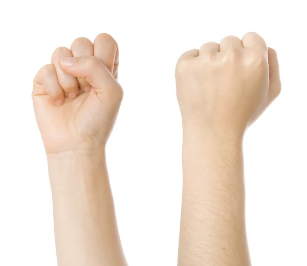 Έννοια για σημάδι αγώνα που γίνεται με τα χέρια που απομονώνονται σε λευκό — Φωτογραφία Αρχείου