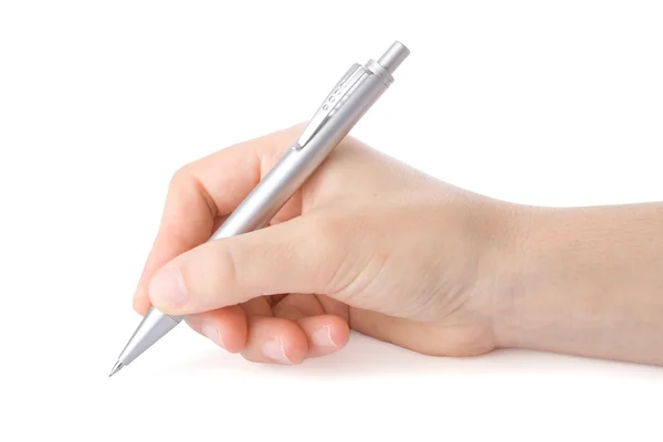 Hand writting with a pen in a white background Royalty Free Stock Images