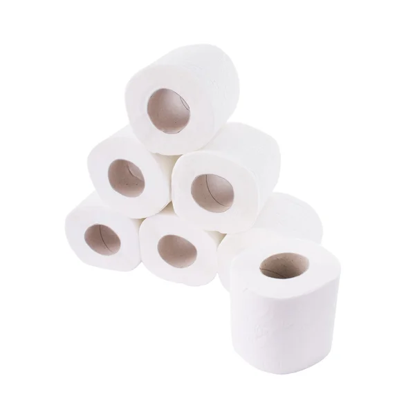 Pilha de rolos de papel higiênico isolado em fundo branco — Fotografia de Stock