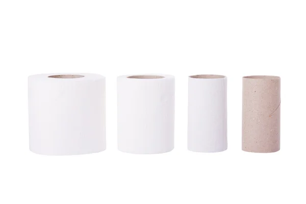 Последовательность рулонов туалетной бумаги от новых до пустых — стоковое фото