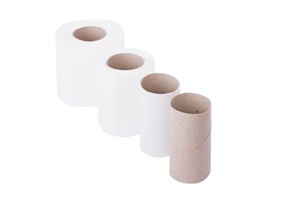 Abfolge von Toilettenpapierrollen von neu zu leer — Stockfoto