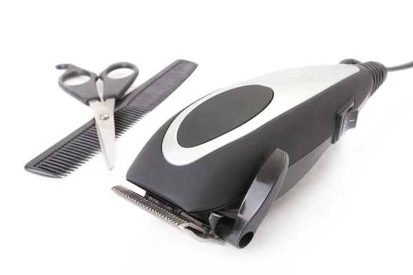 Modern electric hair / beard trimmer with scissors and comb — Stock Photo, Image