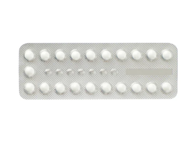 Comprimidos de controle de natalidade isolados em um fundo branco — Fotografia de Stock