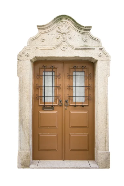 Original baroque door isolated on a white background. 1768 date engraved on the top of the door. — Stock Photo, Image