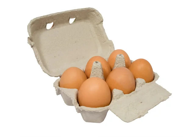 Ein halbes Dutzend frische Eier im Karton — Stockfoto