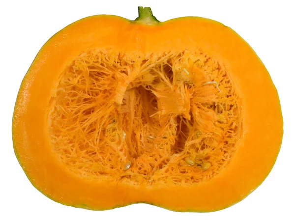 Round orange pumpkin cut in half — Stock Photo, Image
