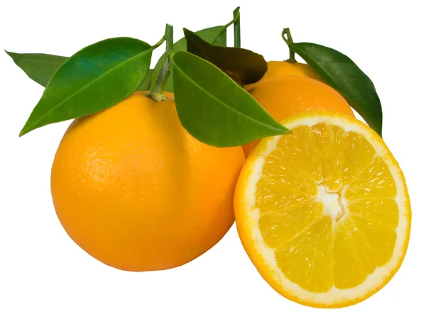 Ripe oranges with another orange sliced isolated in white — Stock Photo, Image