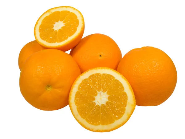 Ripe oranges pile with an orange sliced — Stock Photo, Image