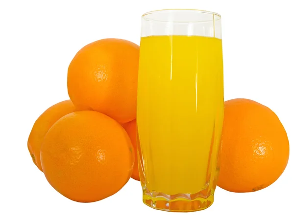 Vaso de zumo de naranja natural con naranjas —  Fotos de Stock