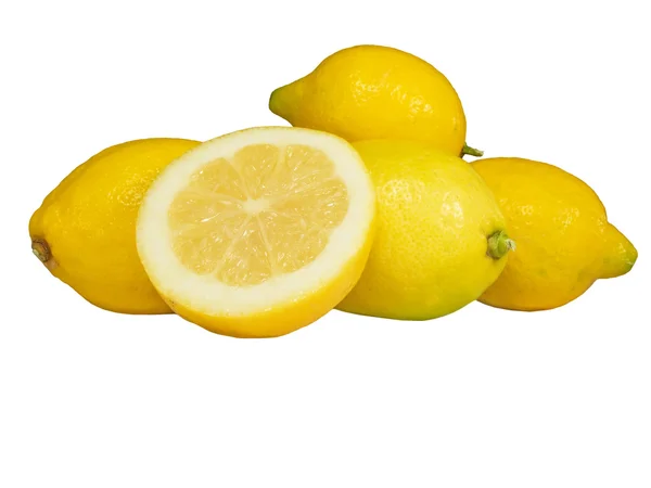 Ripe lemons pile with a lemon sliced — Stock Photo, Image