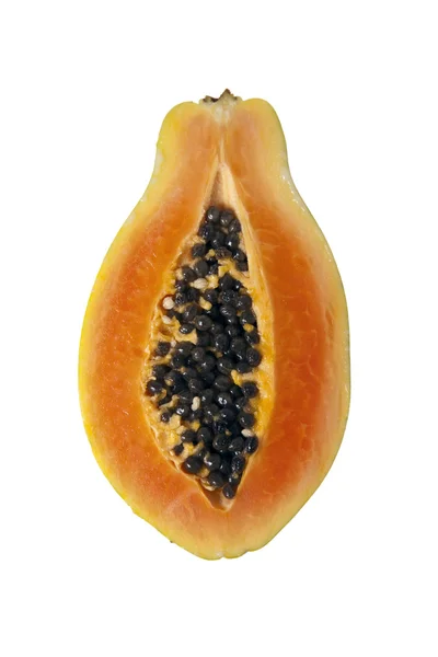 Geschnittene Papaya isoliert auf weißem Hintergrund — Stockfoto