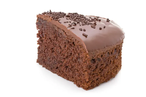 Rebanada de pastel de chocolate con detalles de chispas en blanco —  Fotos de Stock