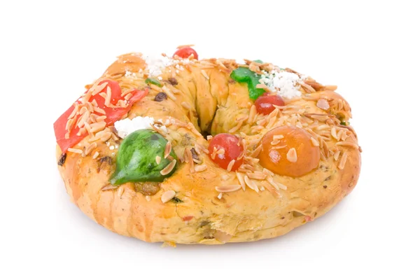 Traditionella portugisiska jul kaka, heter bolo rei, med kanderad frukt — Stockfoto