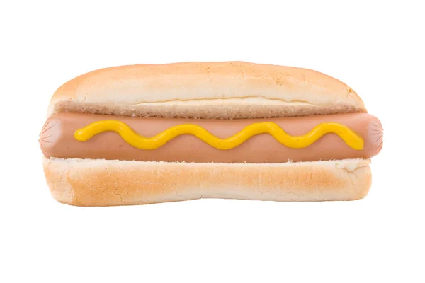 Hardal hotdog beyaz bir arka plan üzerinde izole — Stok fotoğraf