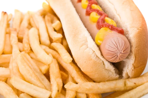 Fast food meal with Hotdog and French fries in a dish — Stock Photo, Image