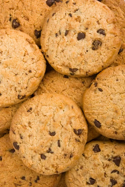Background of a pile of chocolate chip cookies — Stockfoto