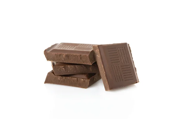 暗いチョコレート ・ バーを白で隔離される正方形の分割 — ストック写真