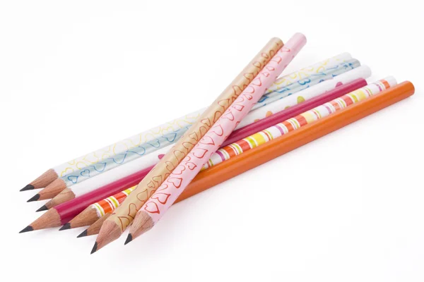 Okul üzerinde beyaz renkli kalemler koleksiyonu — Stok fotoğraf