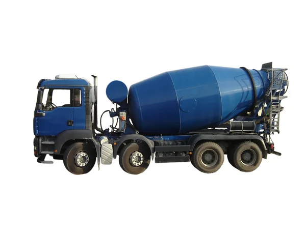 Caminhão misturador de cimento azul isolado em branco . — Fotografia de Stock