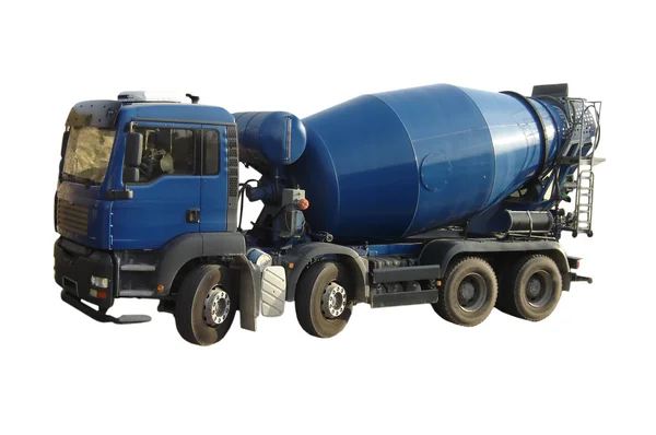 Blue Cement Mixer Truck isolated on white. — Stock Photo, Image