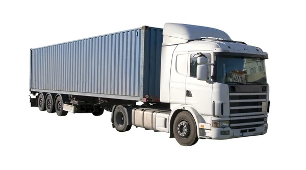 European flatbed 18-wheeler with metal container — Stock Photo, Image