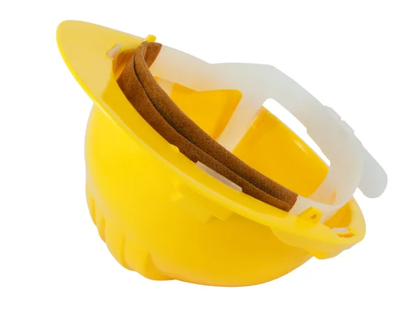 Novo hardhat amarelo isolado no fundo branco — Fotografia de Stock