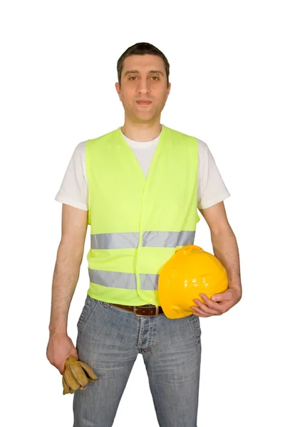 Beyaz arkaplanda izole edilmiş inşaat işçisi — Stok fotoğraf