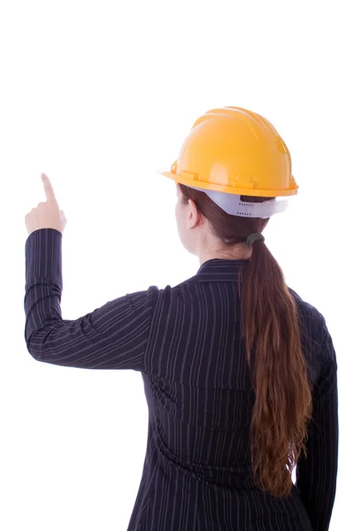 Young woman in a construction concept isolated on white. — Stock Photo, Image