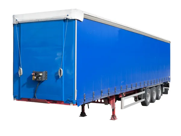 Ontgrendeld trailer van een semi-vrachtwagen geïsoleerd op wit — Stockfoto