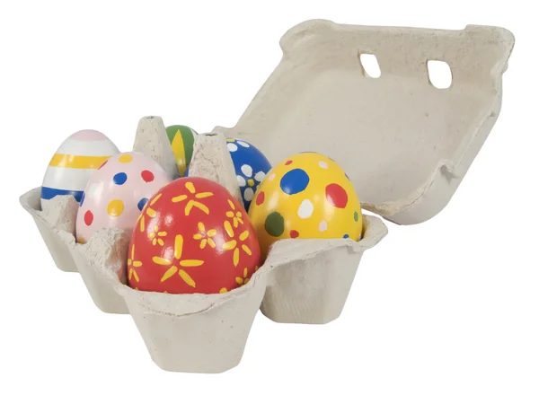 Uova di Pasqua dipinte a mano in scatola di uova — Foto Stock