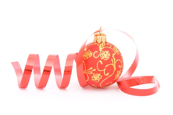 Christmas ball and a ribbon isolated on a white background — Stock Photo, Image