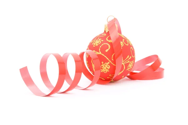 Christmas ball and a ribbon isolated on a white background — Stock Photo, Image