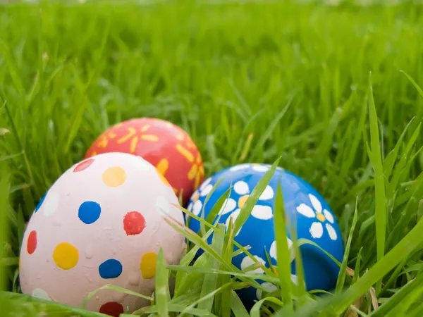 Çimlere saklanmış Paskalya yumurtaları. — Stok fotoğraf