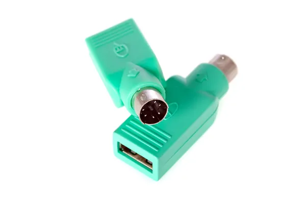 USB to PS2 plug adaptor isolated on white background — Stock Photo, Image