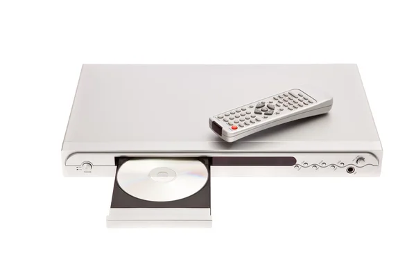 DVD přehrávač, vysunutí disku s dálkovým ovládáním izolovaných na bílém pozadí — Stock fotografie
