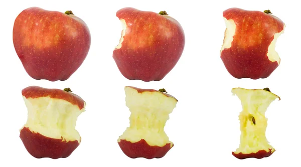 Последовательность яблоко едят изолированы на белом фоне Стоковое Фото