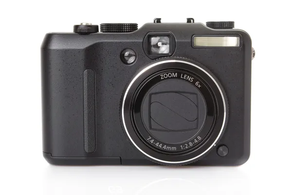 Achterkant zwart digitale compact camera geïsoleerd op wit — Stockfoto