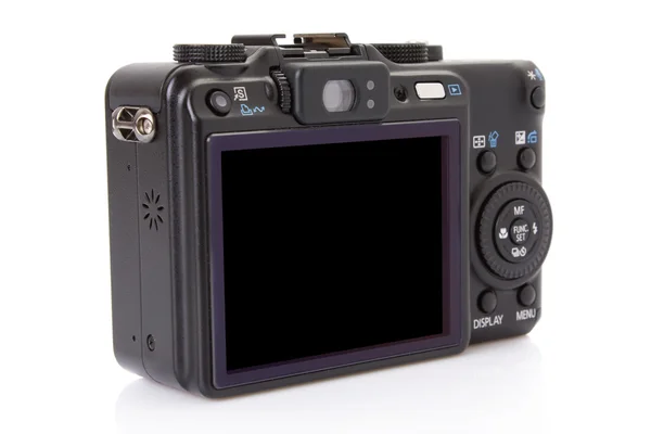 Back of black digital compact camera isolated on white — Stock Photo, Image