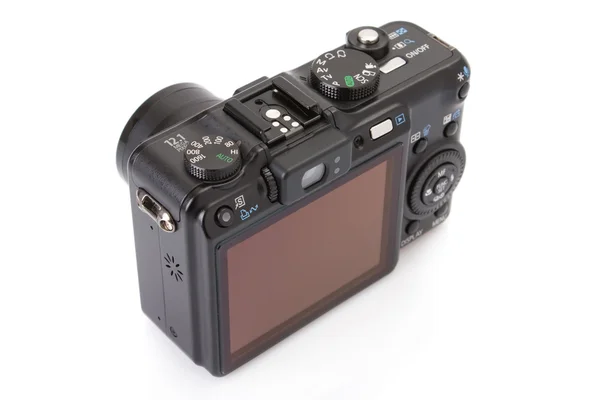 Câmera compacta digital preta isolada em branco — Fotografia de Stock