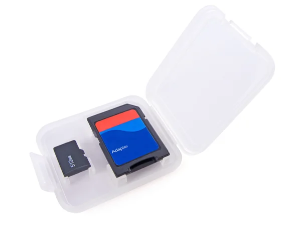 Carte mémoire Micro SD et son adaptateur dans une boîte — Photo