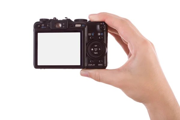 Hand fotografiska med en digitalkamera som isolerad på vit — Stockfoto