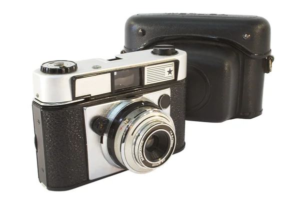 Old, vintage film camera with transport case — Stock Photo, Image