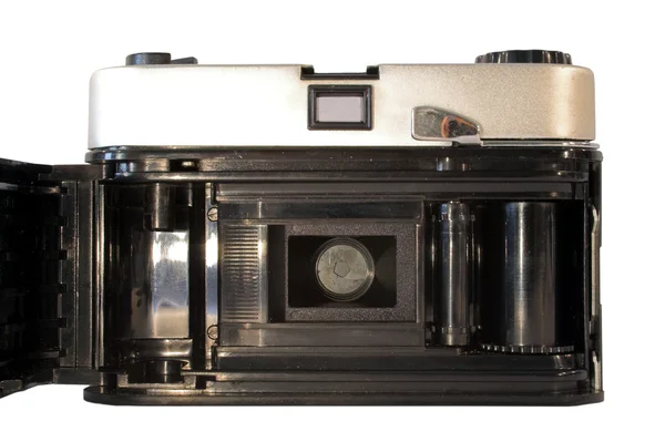 Вид ззаду старовинної плівкової камери — стокове фото