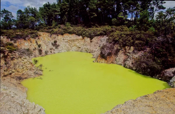 Waiotapu Mori ความร อนใต งานอย ทางตอนใต ของศ เขาไฟ Okataina ทางตอนเหน — ภาพถ่ายสต็อก